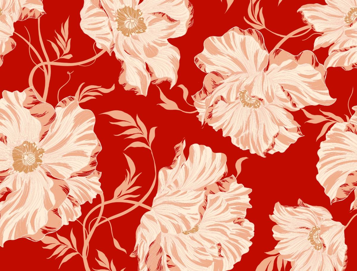 Peony print in red and blush, from the print library