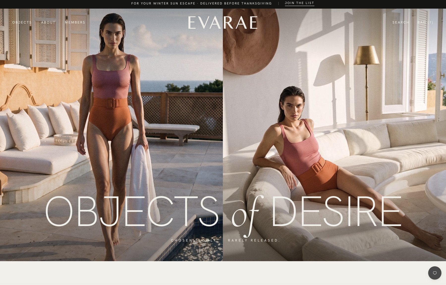 The EVARAE website homepage, Objects of Desire