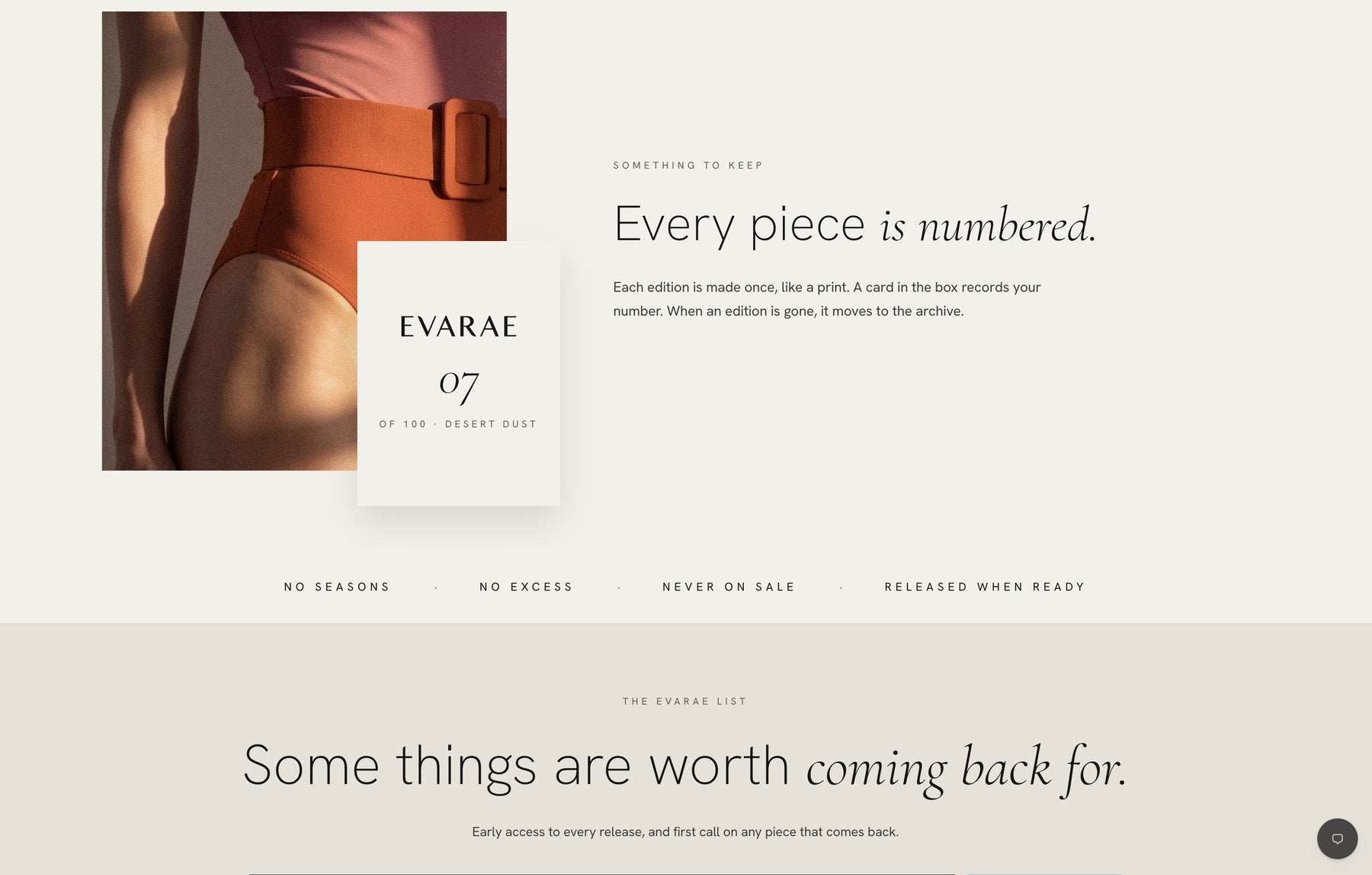 EVARAE, every piece is numbered