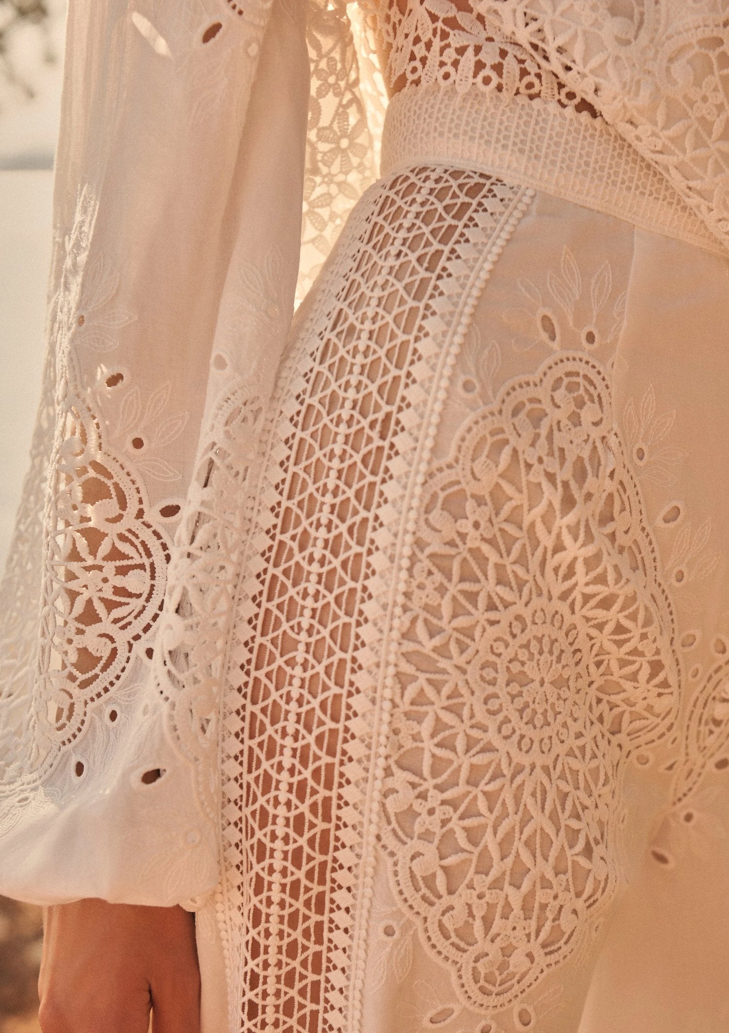 EVARAE Ibiza campaign, lace and broderie detail in white