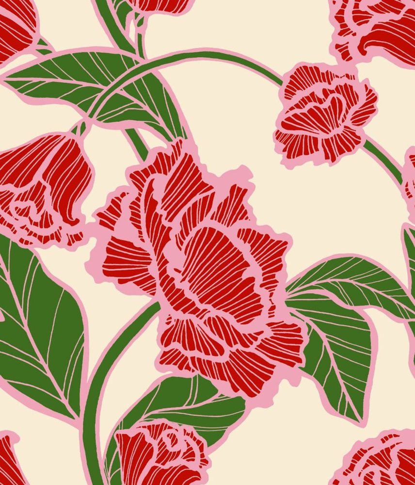 Garden green and rose print 093