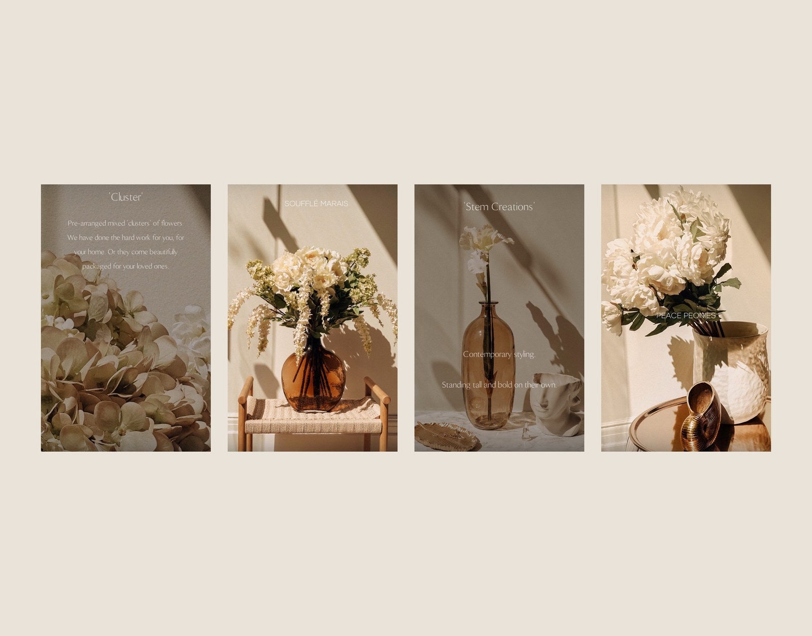 Studio of Earnest Instagram Stories: Clusters, Soufflé Marais, Stem Creations, Peace Peonies